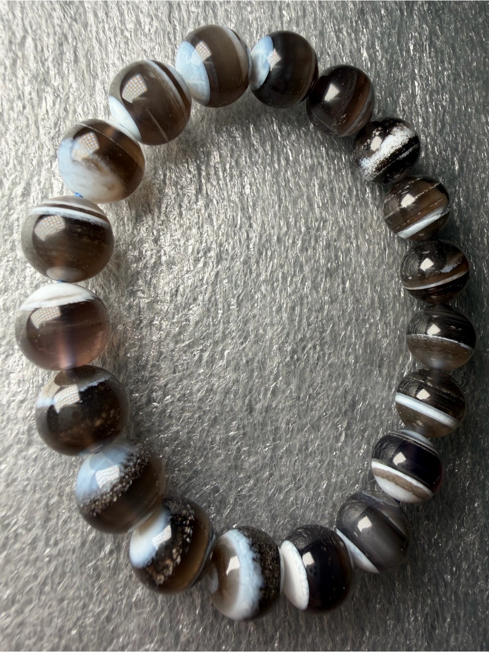 Rare 10MM Jelly Black Banded Chalcedony in Owyhee Opal Natural Crystal Bracelet
